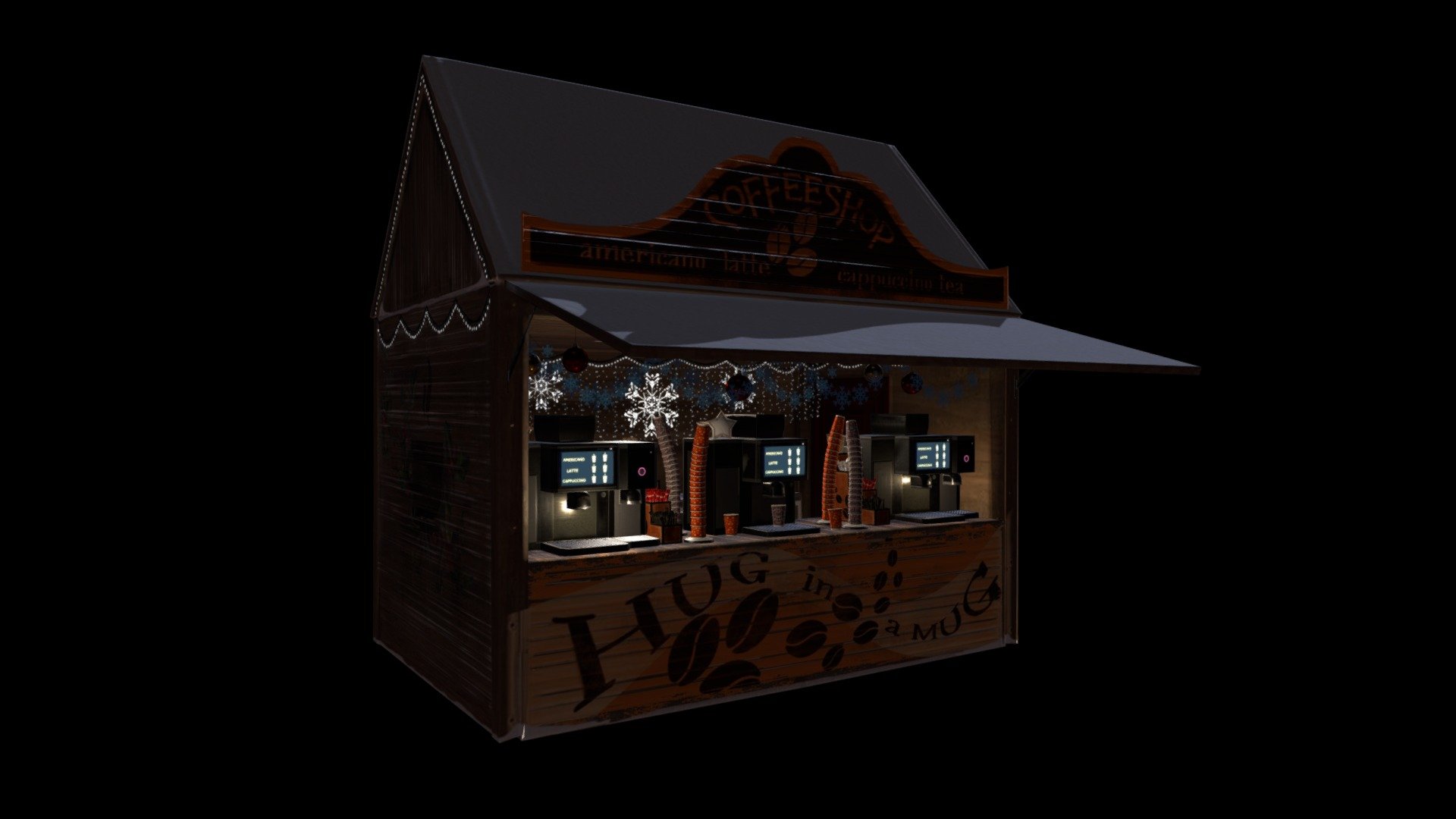 Christmas Coffeeshop Chalet 3d model