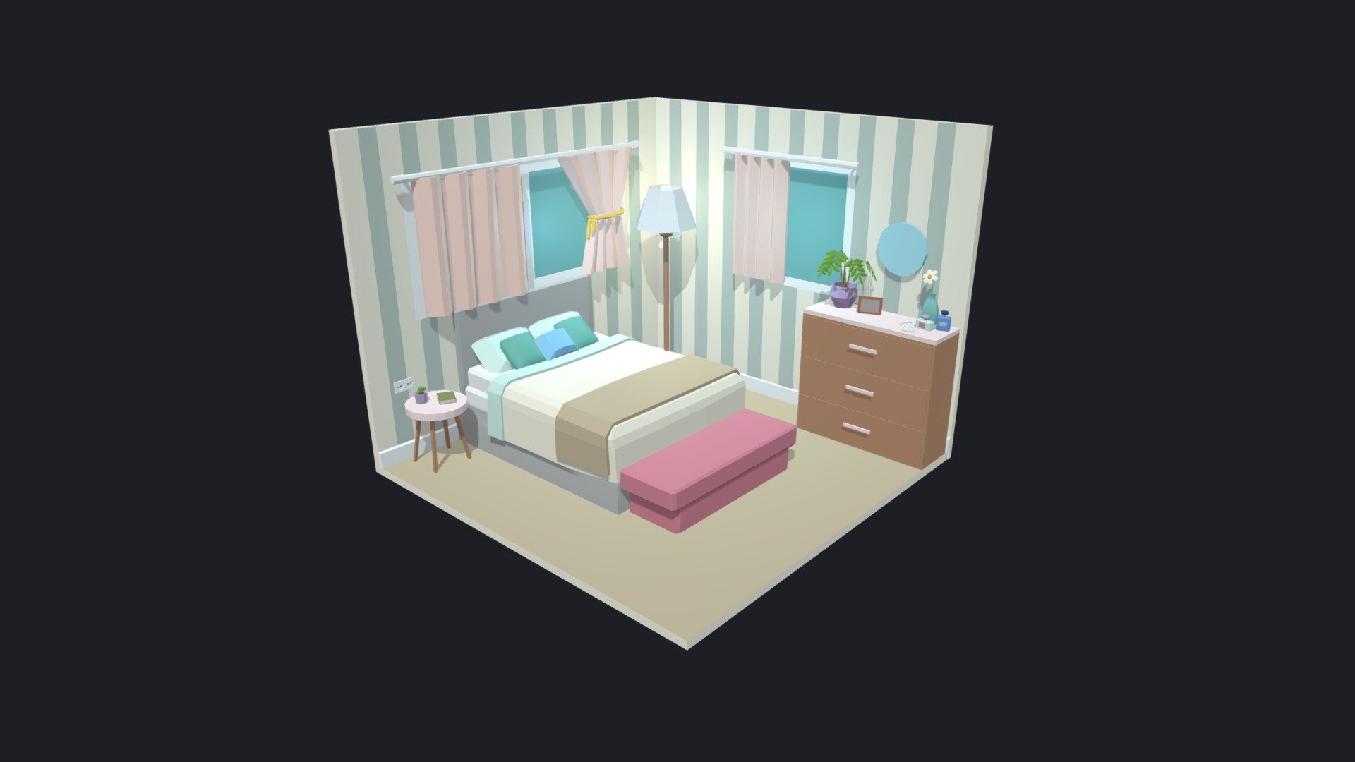 Bedroom 14 Low-poly 3D model 3d model