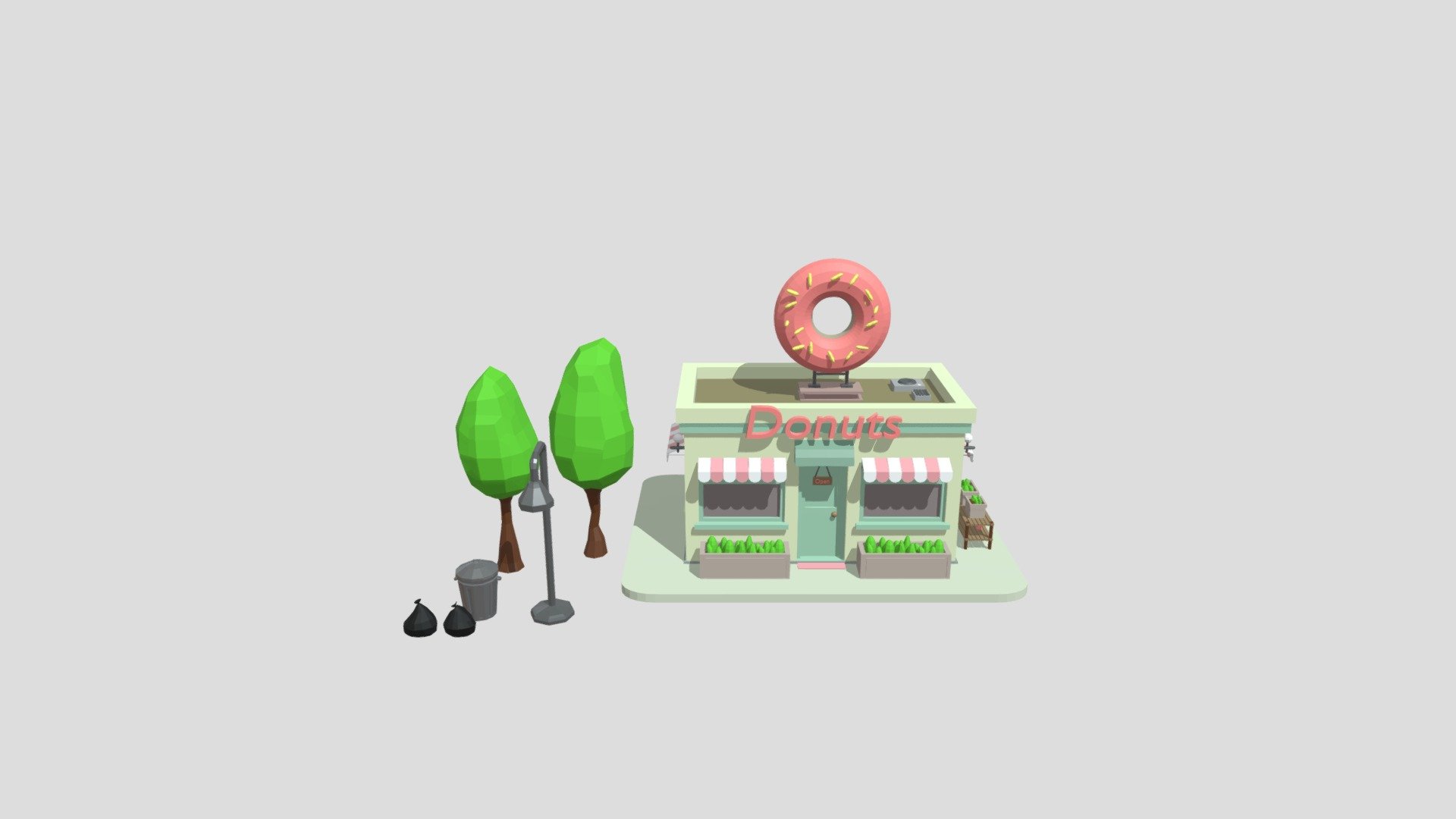 donut shop low poly 3d model