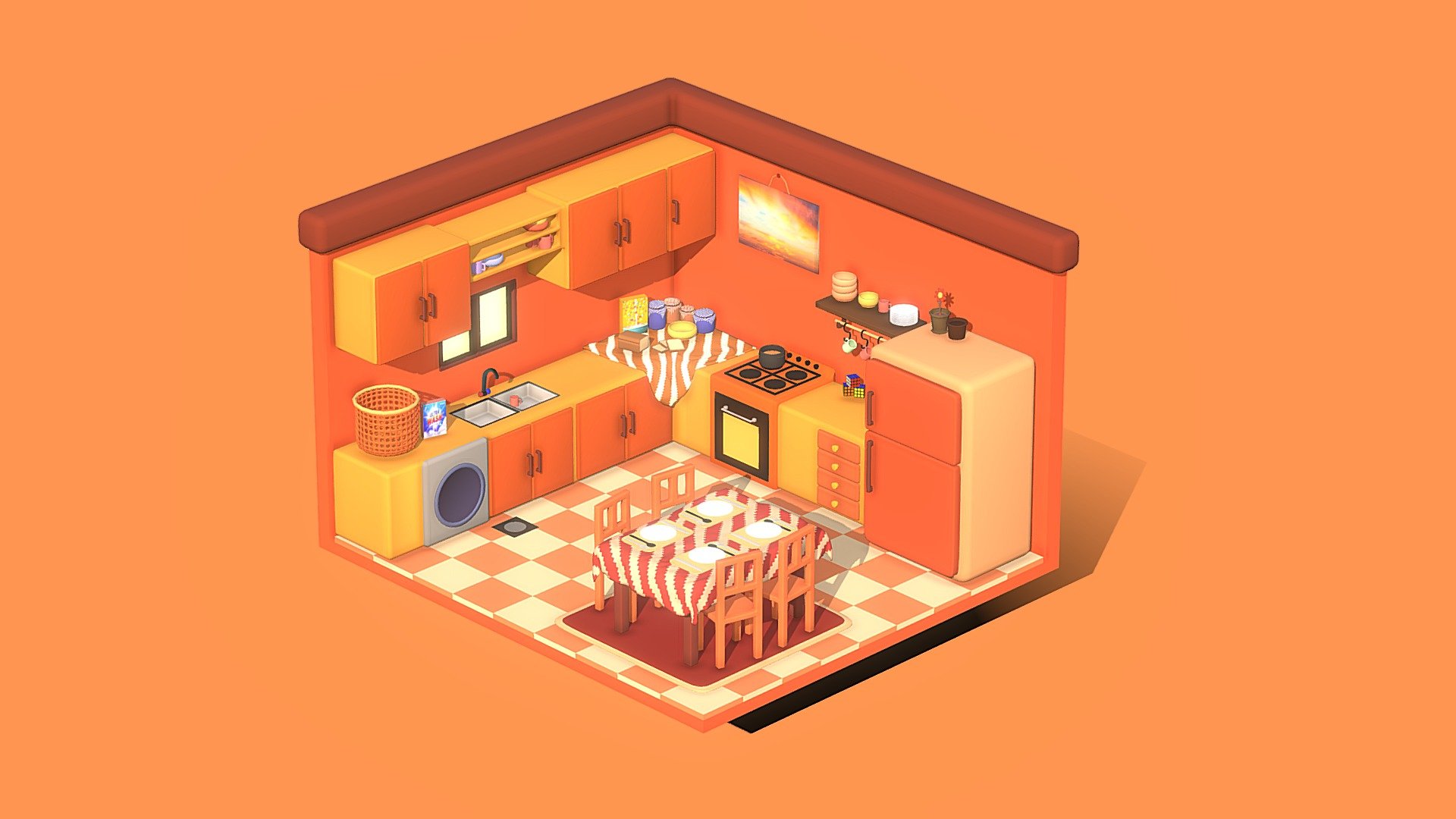 Isometric Stylized Kitchen 3d model