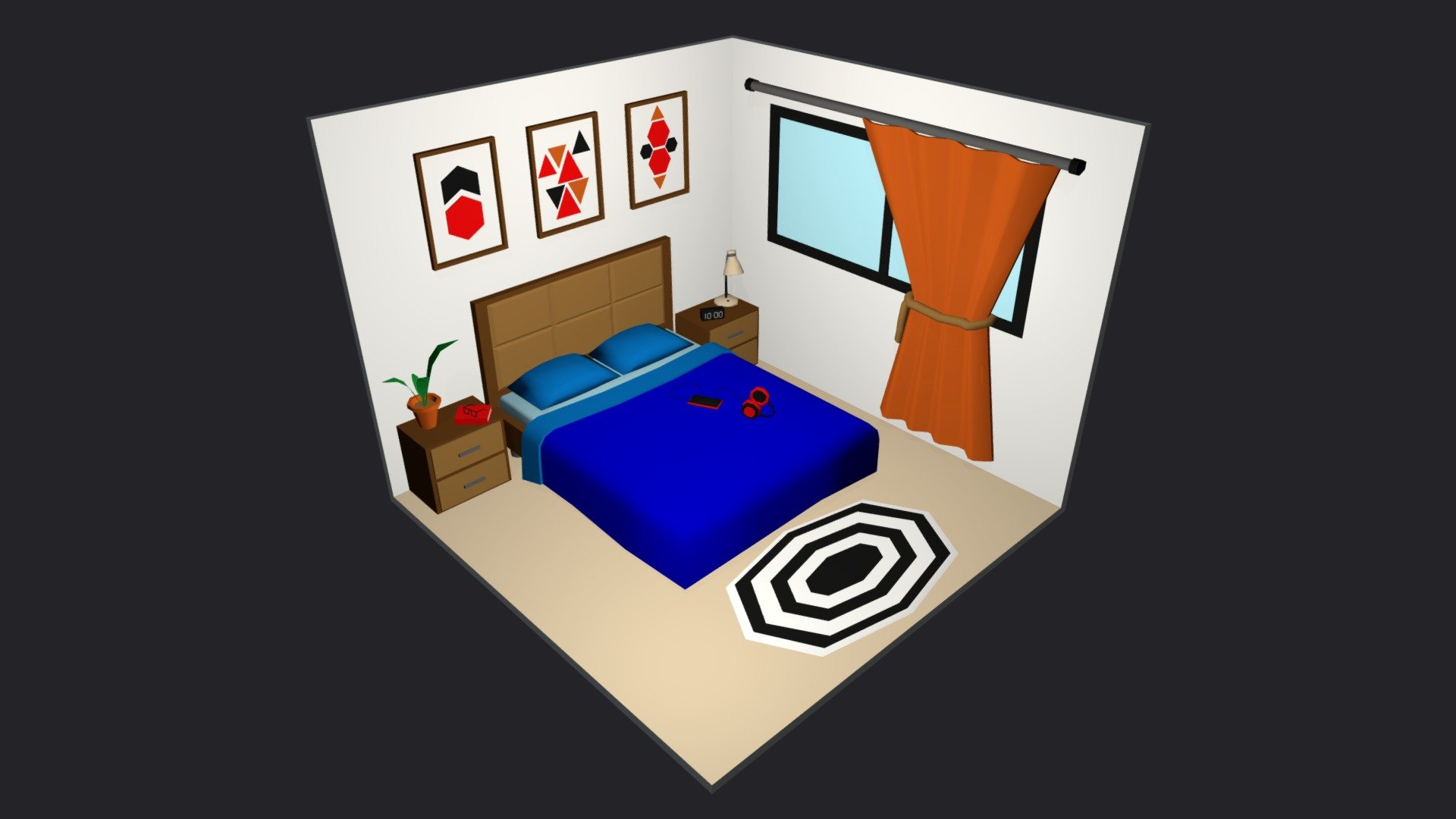 Bed Room 3 Low-poly 3D model 3d model