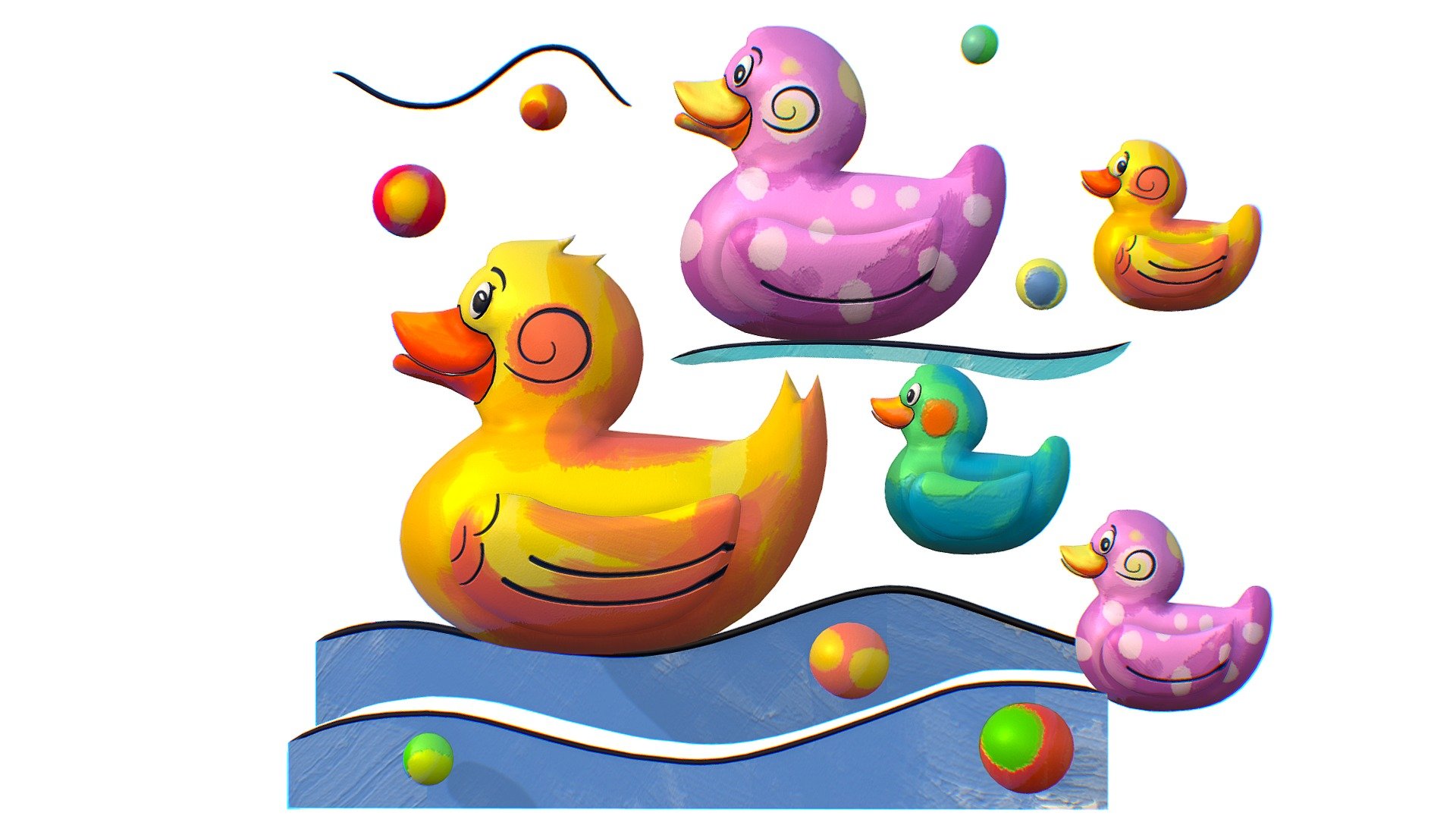 Cartoon 3D illustration Duck Family Bird 3d model