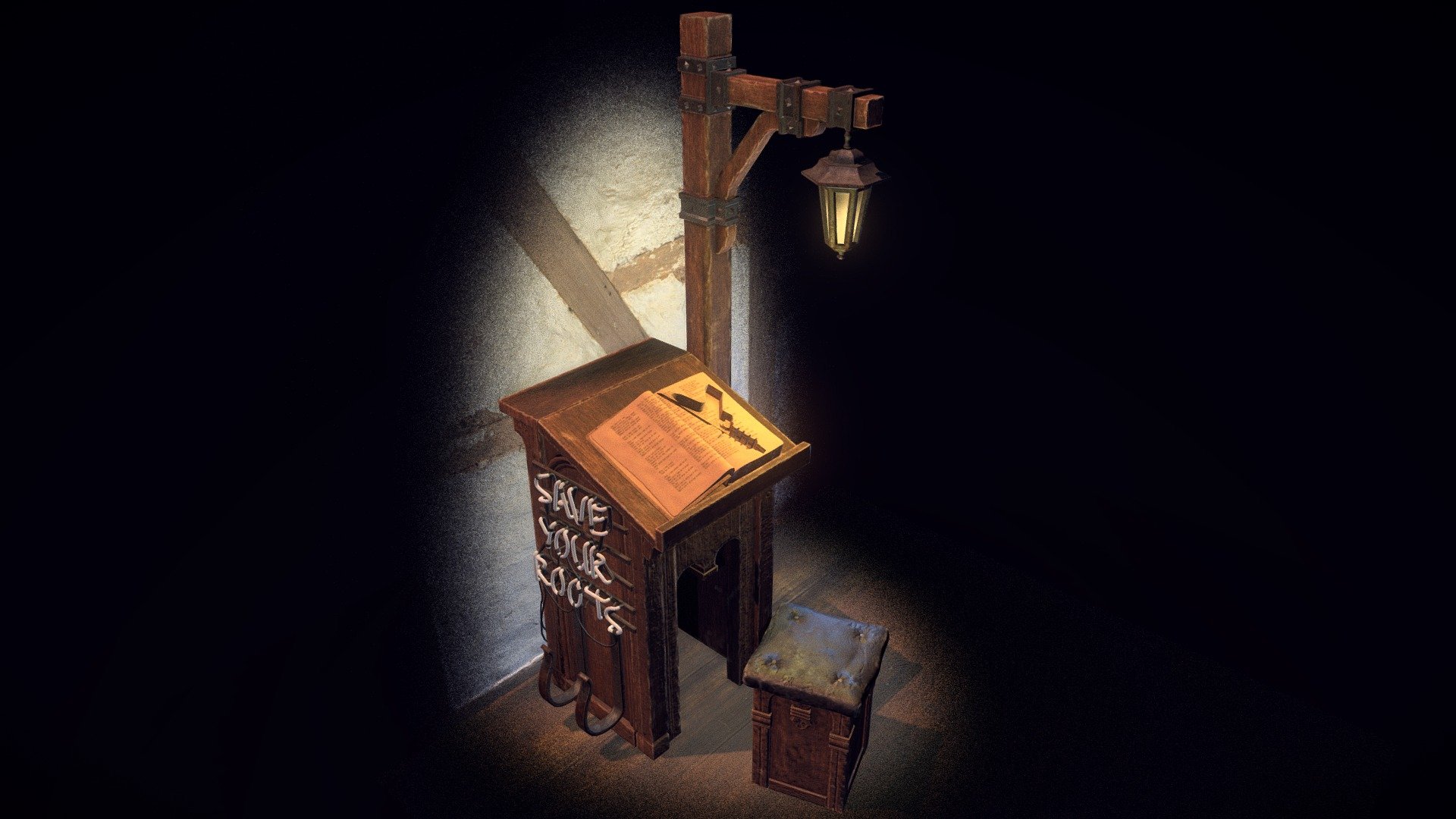 An old lectern with the neon sign 3d model