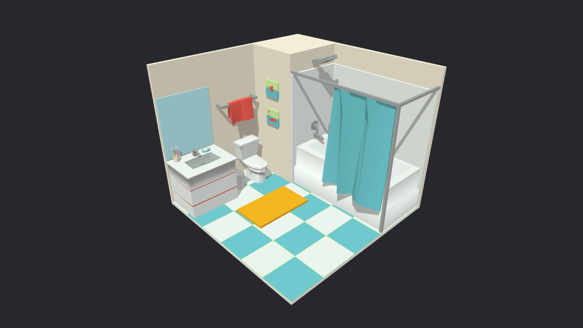 Bath Room 2 Low-poly 3D model 3d model