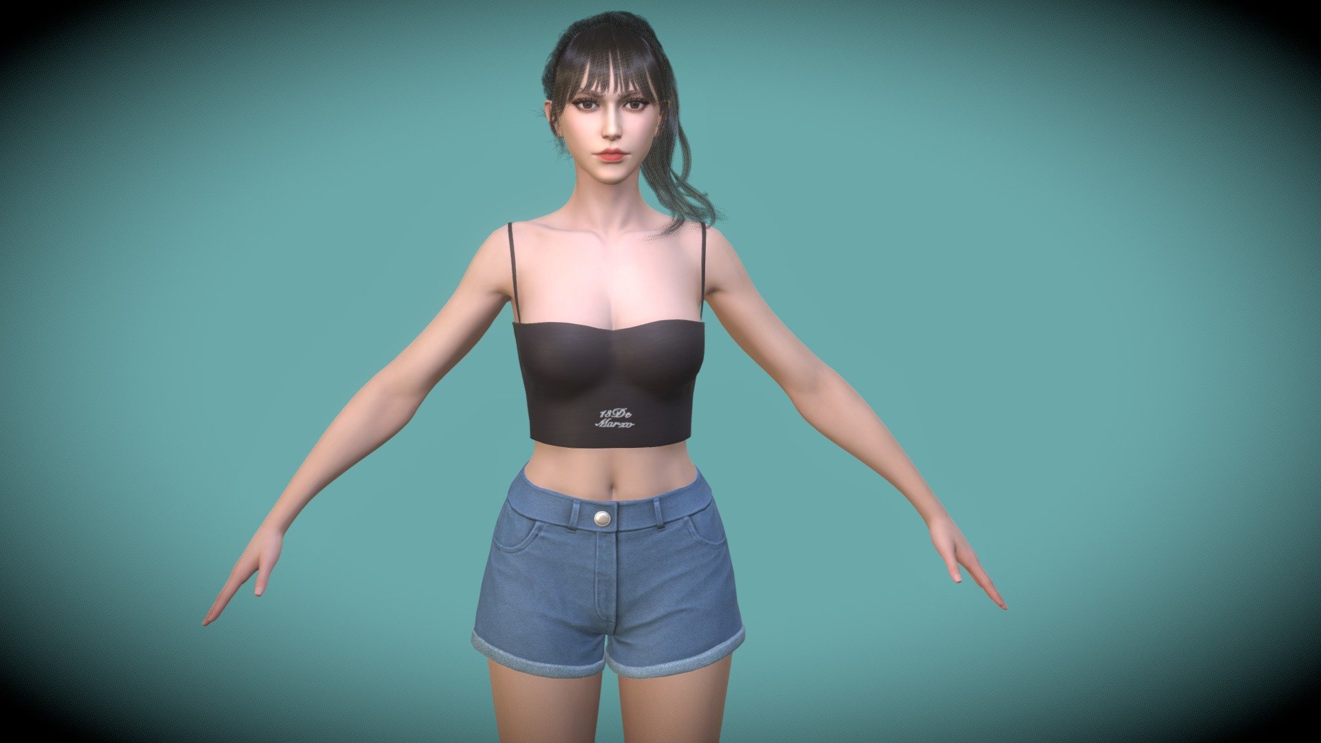 Fashion Woman Tops And Short Jeans Game Assets 3d model