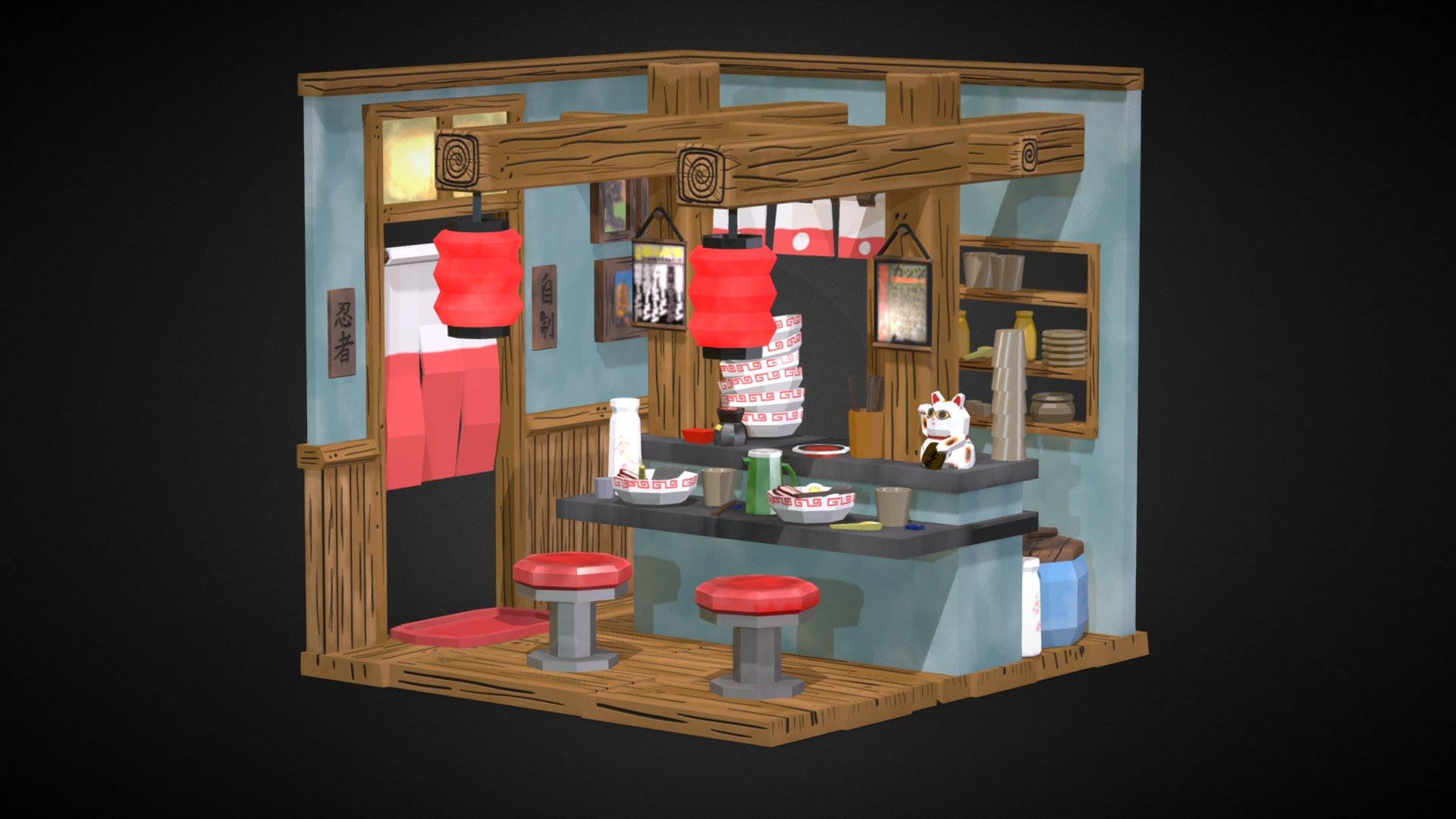 Isometric Ramen Shop Low Poly 3d model