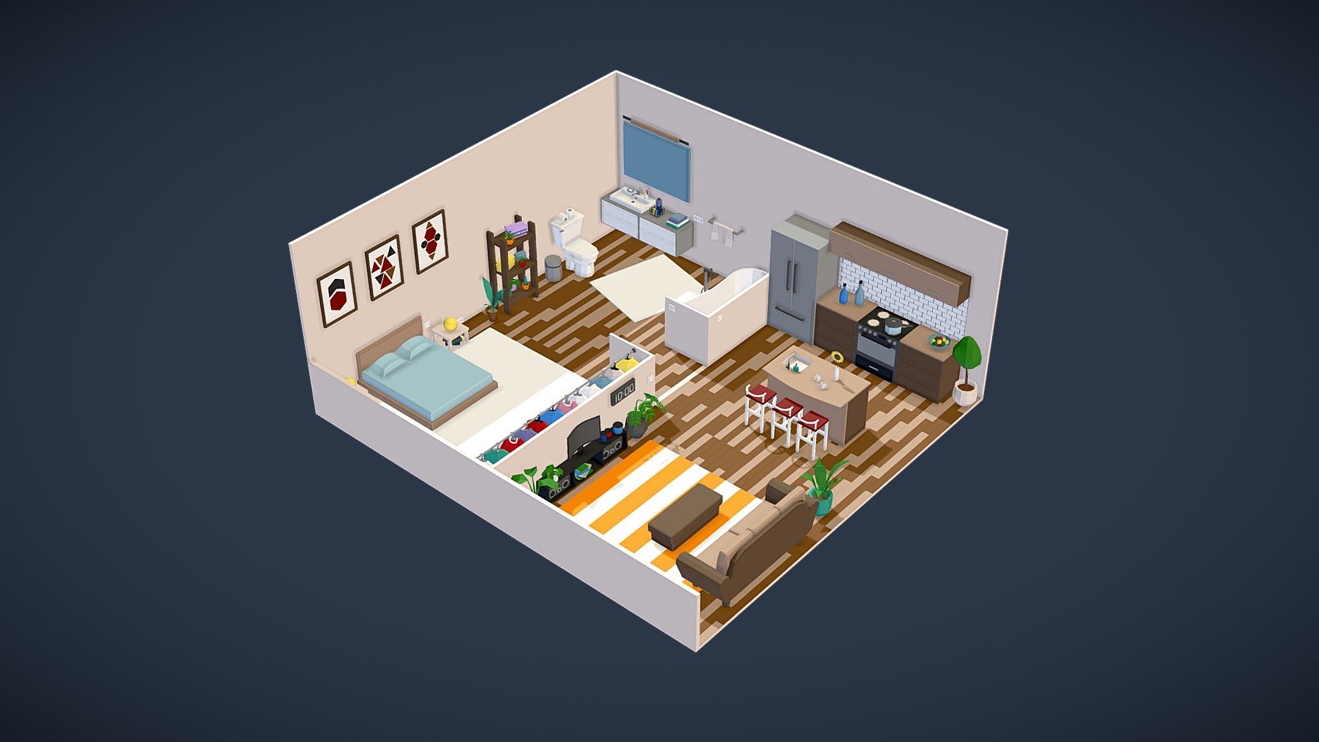 Low Poly Apartment n9 3d model