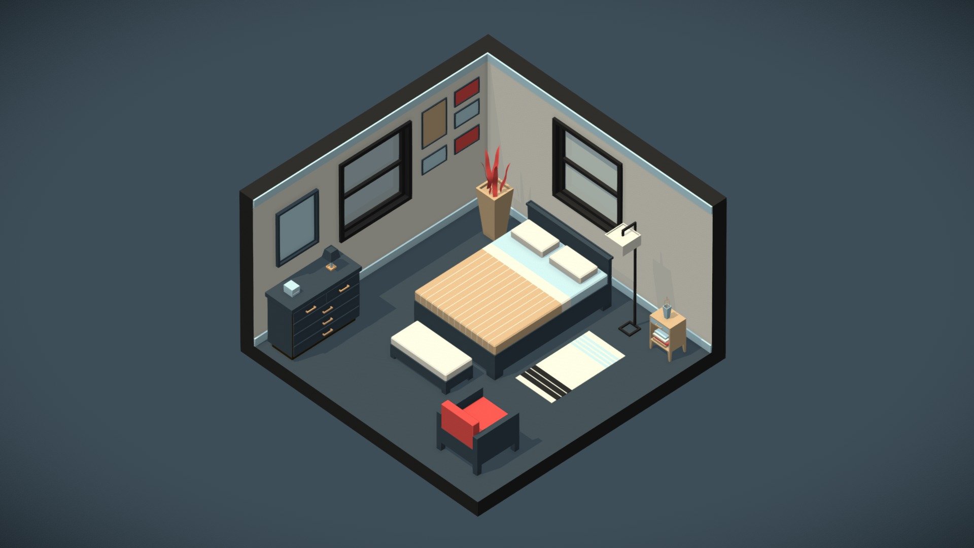 Isometric Bedroom 3d model