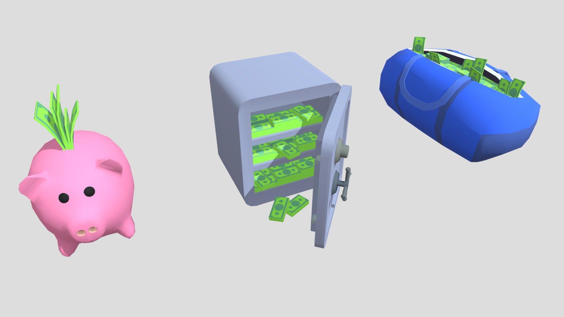 Pig money box, Bag money, Safe 3d model