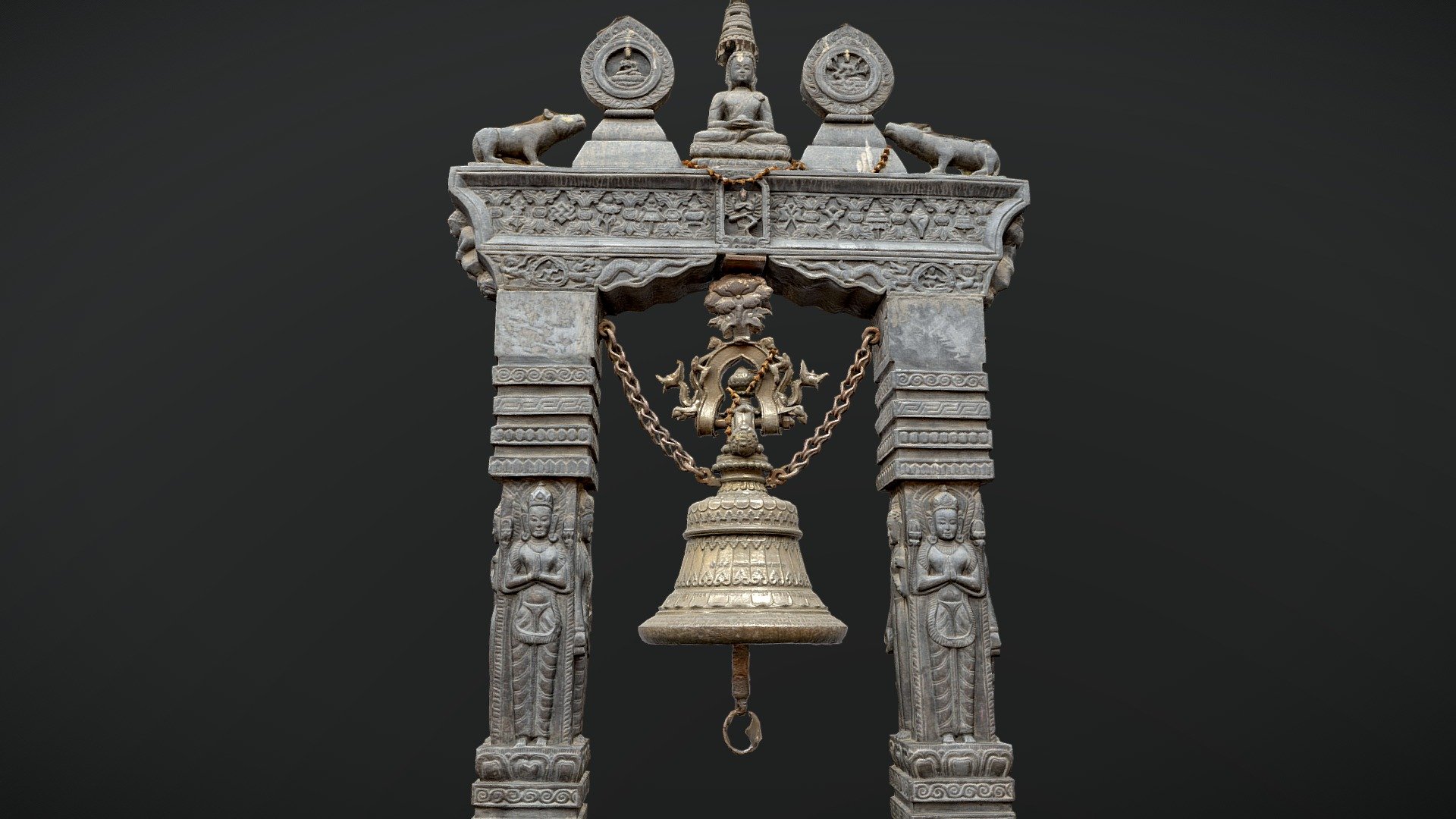 Traditional carved Bell w/ LOD 3d model