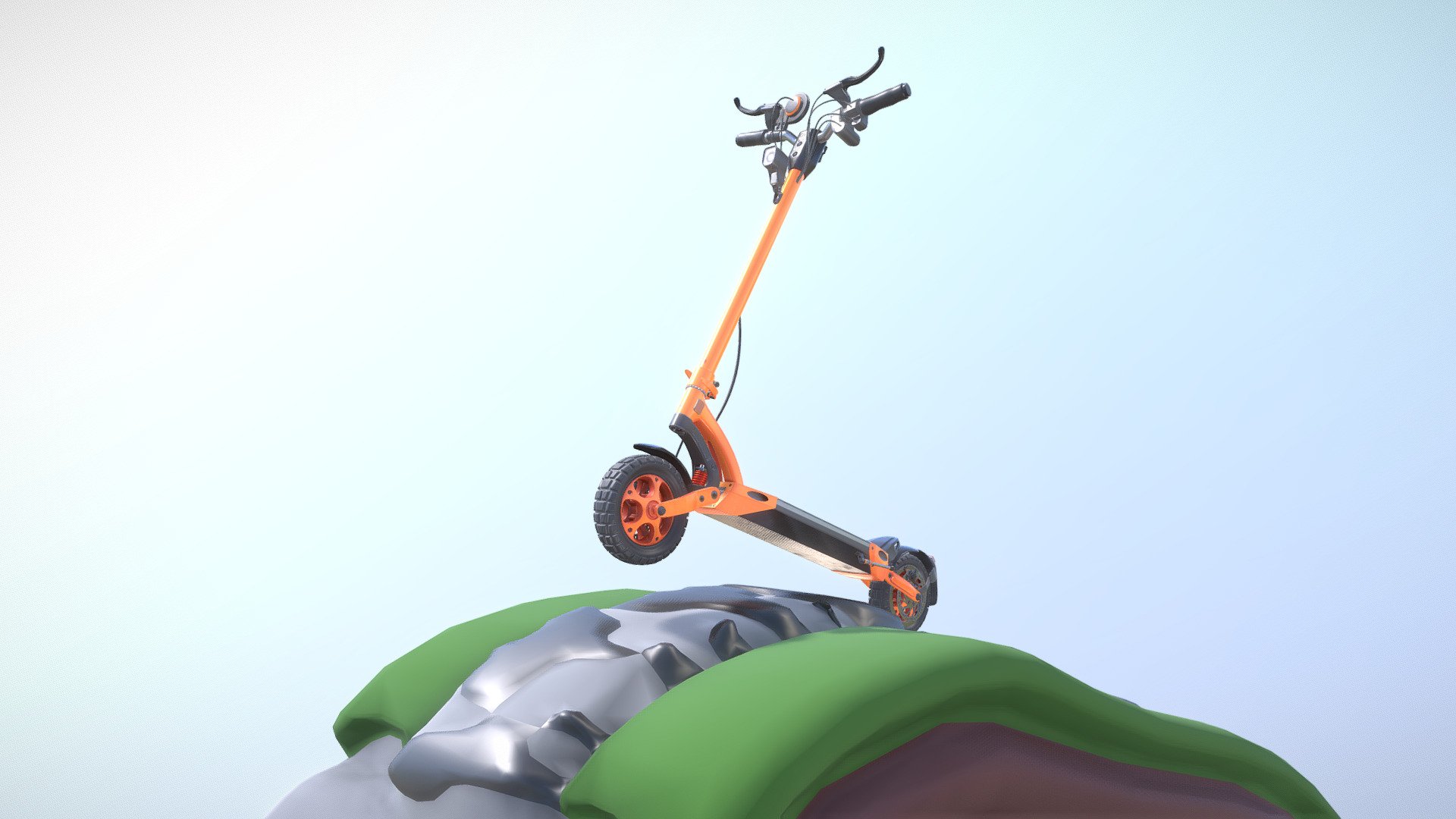 Rigged Off-Road E-Scooter Low-Poly (Orange) 3d model