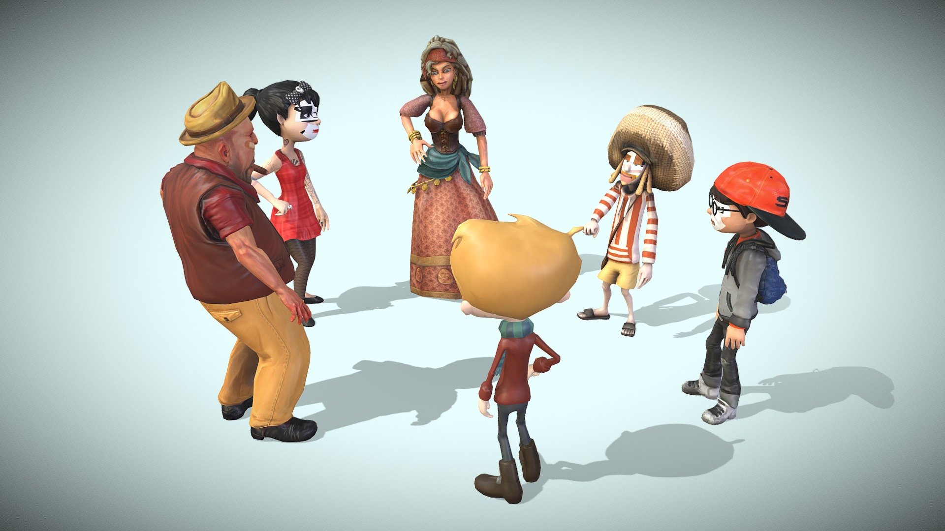 Group of 6 Animated Talking Cartoon Characters 3d model