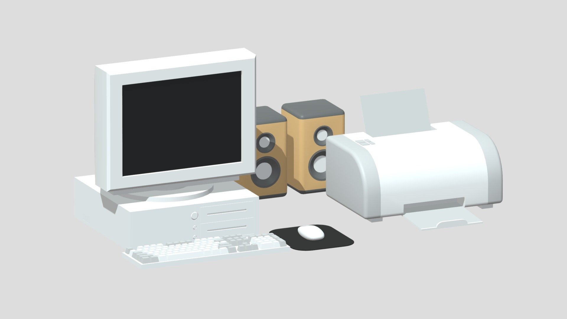 Cartoon Old Computer And Printer 3d model