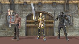 Animated 3 Super Heros Blades Guarding Castle