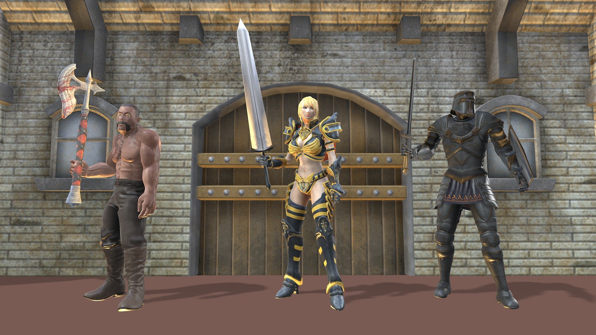 Animated 3 Super Heros Blades Guarding Castle 3d model