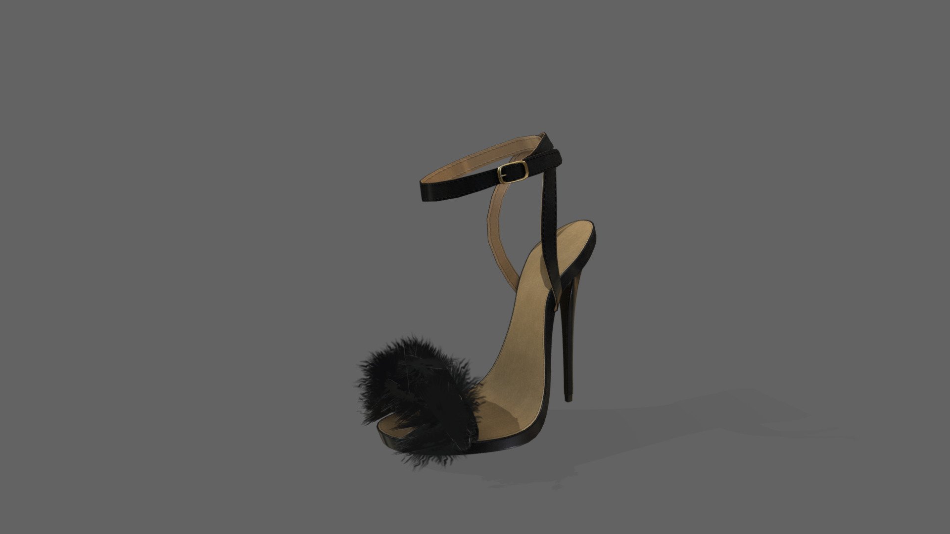 Female Fur Ankle Straps High Heel Sandals Shoes 3d model