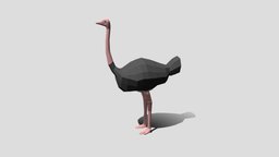 Low Poly Cartoon Ostrich