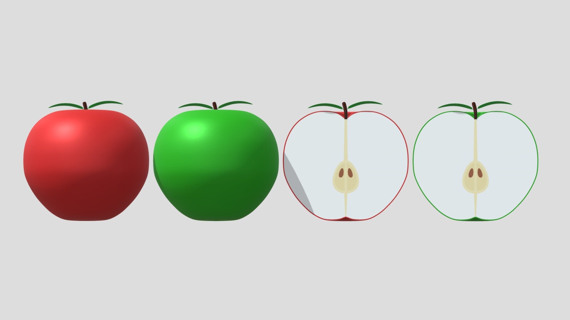 Cartoon Apple Fruit And Slice1 3d model