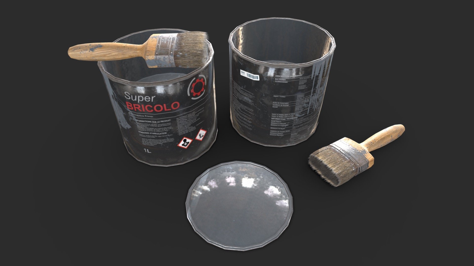 Paint Bucket and Brush 3d model