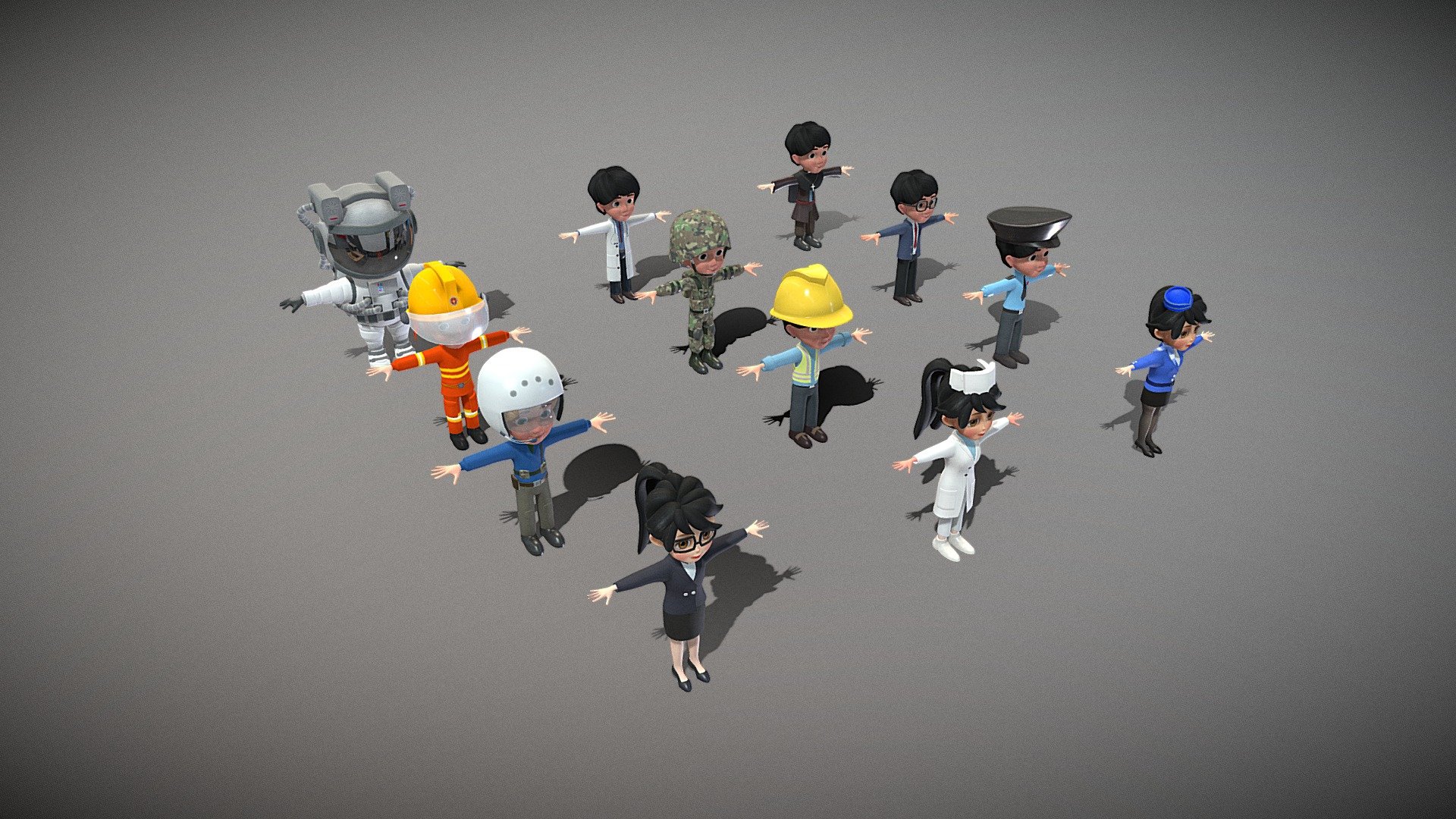 12 Profession Characters 3d model