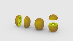 Cartoon kiwi and slice Low-poly 3D model