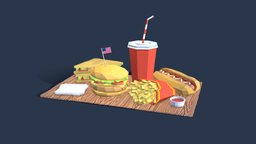 Cartoon Low Poly Fast Food Set