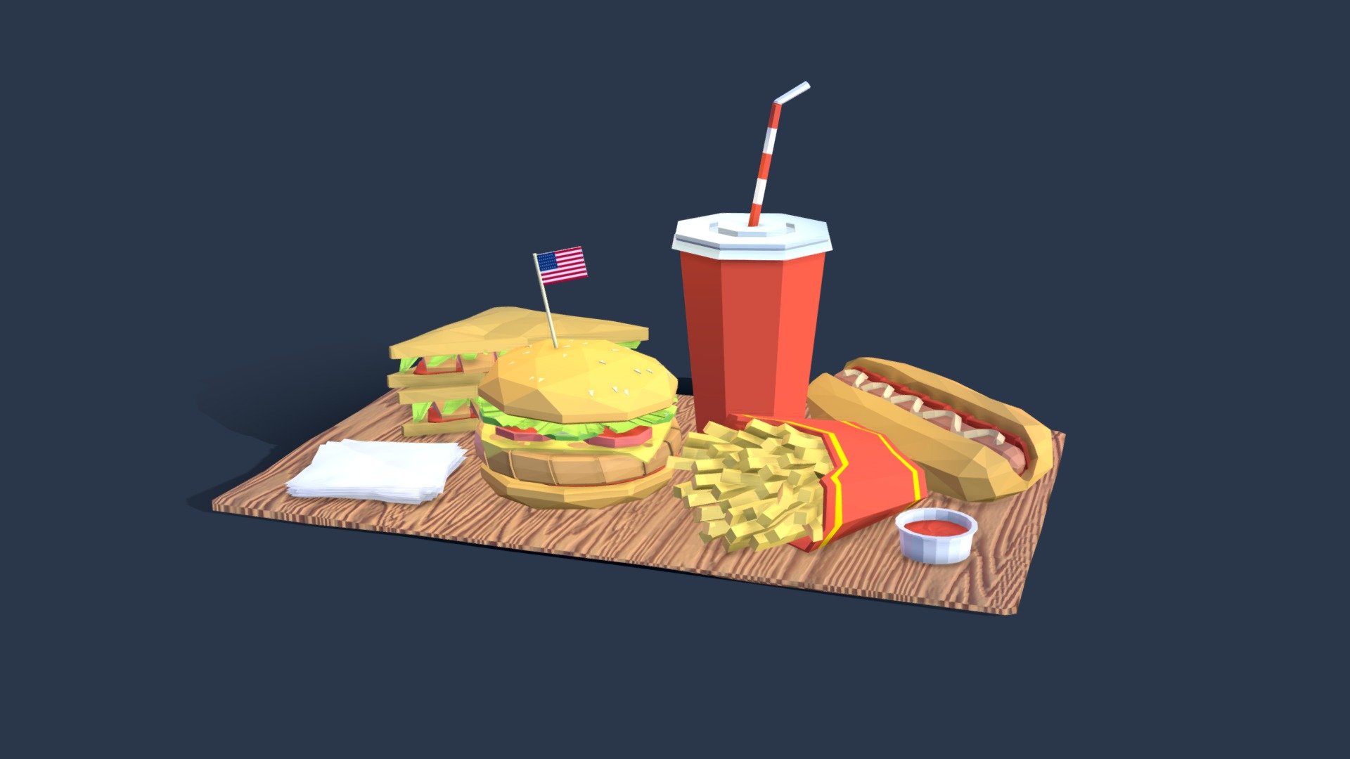 Cartoon Low Poly Fast Food Set 3d model