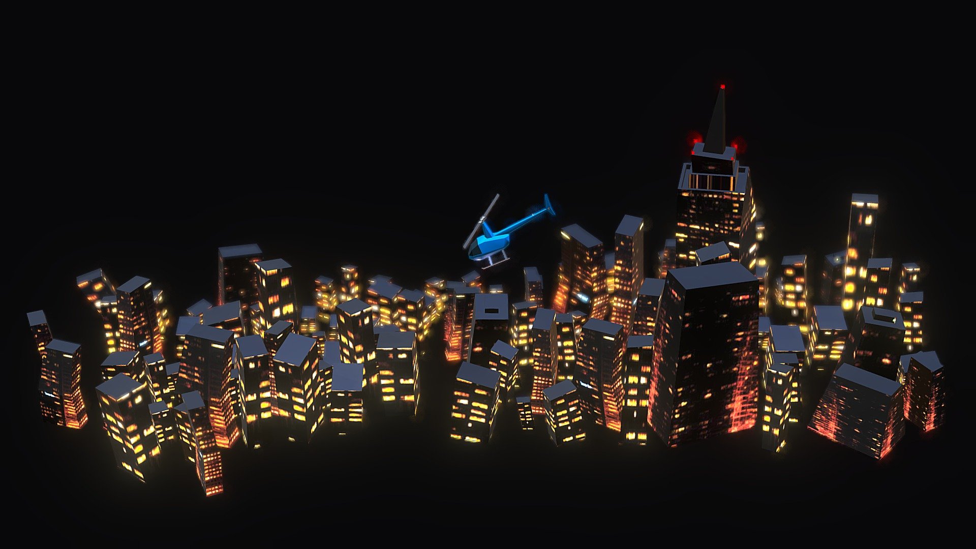 Night city cartoon 3d model