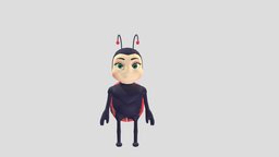 Rigged Stylized Green Red Blue Cartoon Ladybug