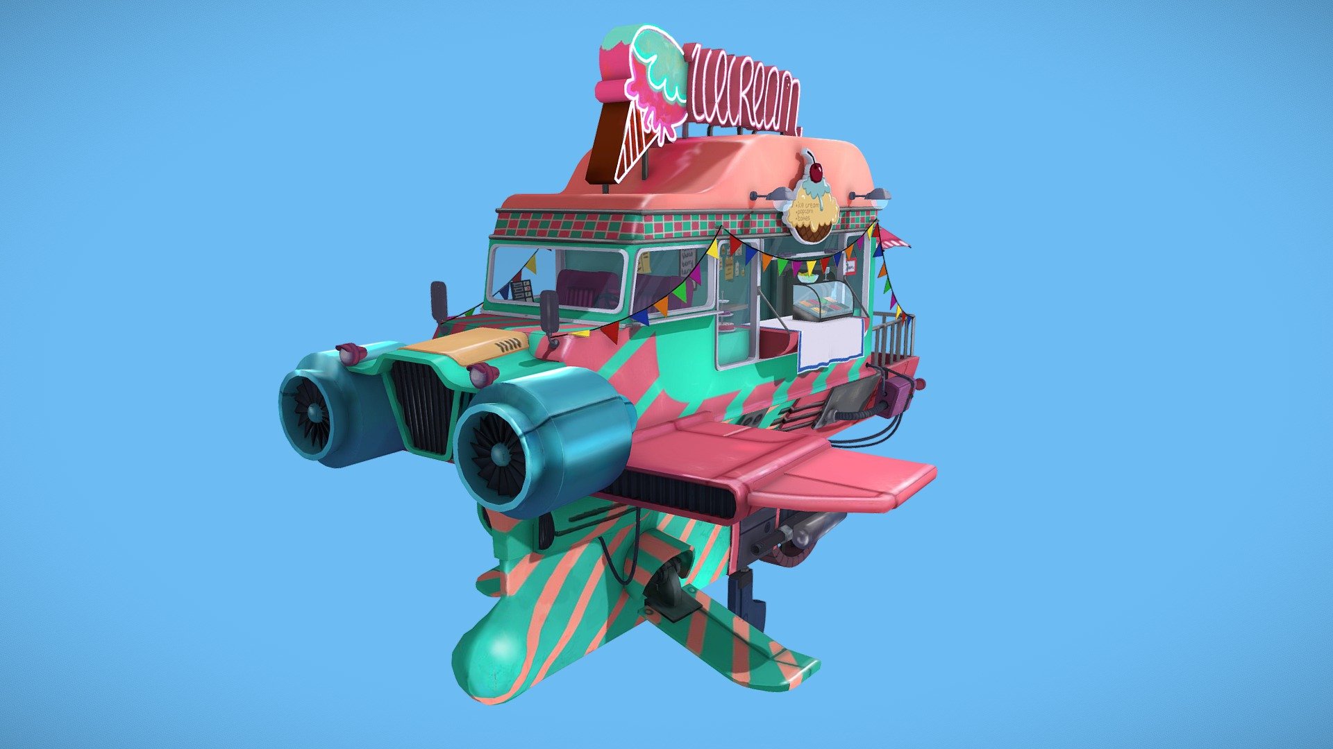 Flying Ice Cream van 3d model