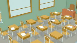 ( FREE ) Cartoon Classroom Low-poly