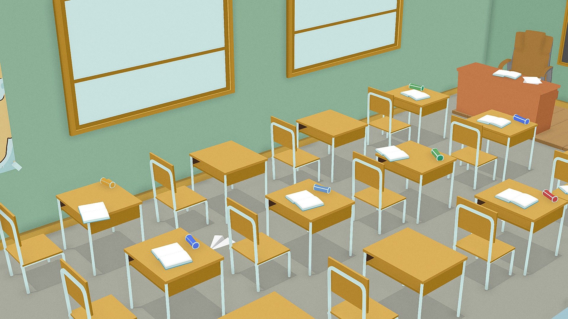 ( FREE ) Cartoon Classroom Low-poly 3d model