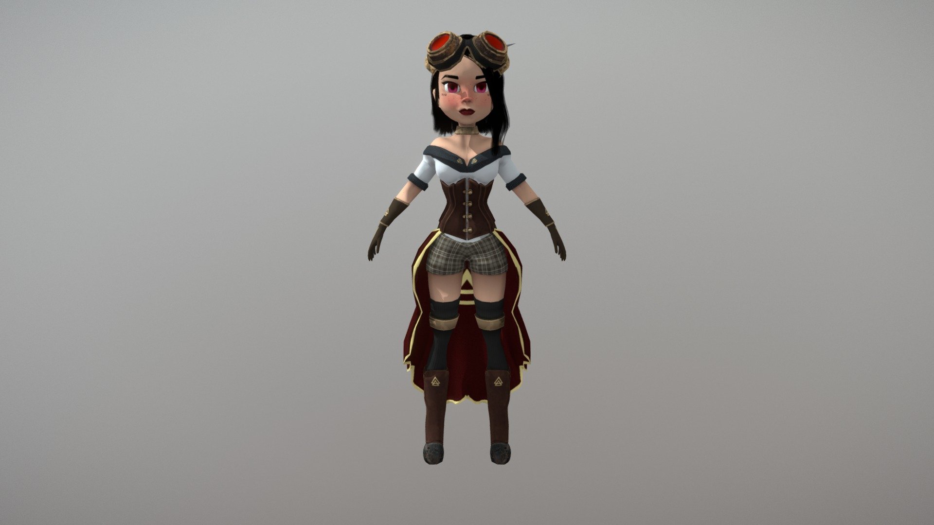 SteamPunk Girl Cartoon 3d model