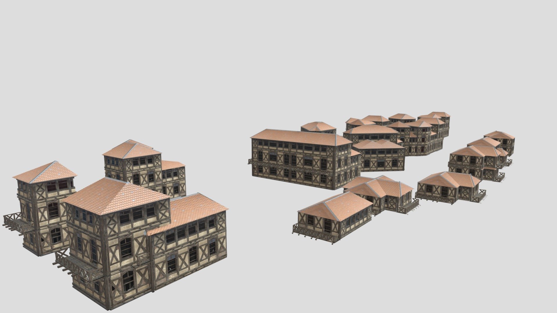 several Medieval Houses 3d model