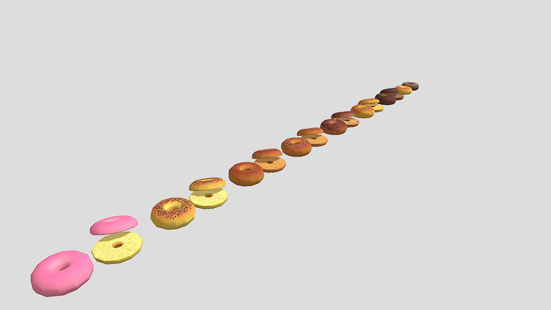 Cartoon Bagels and Donuts 3d model