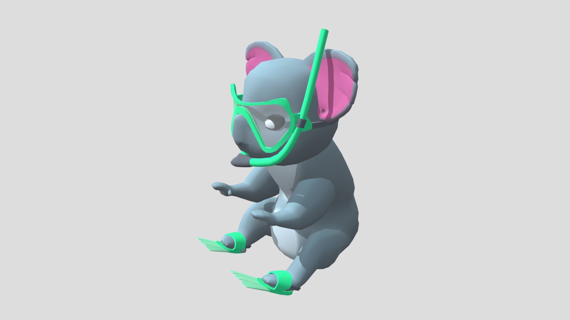 Cartoon-style Scuba Koala 3d model