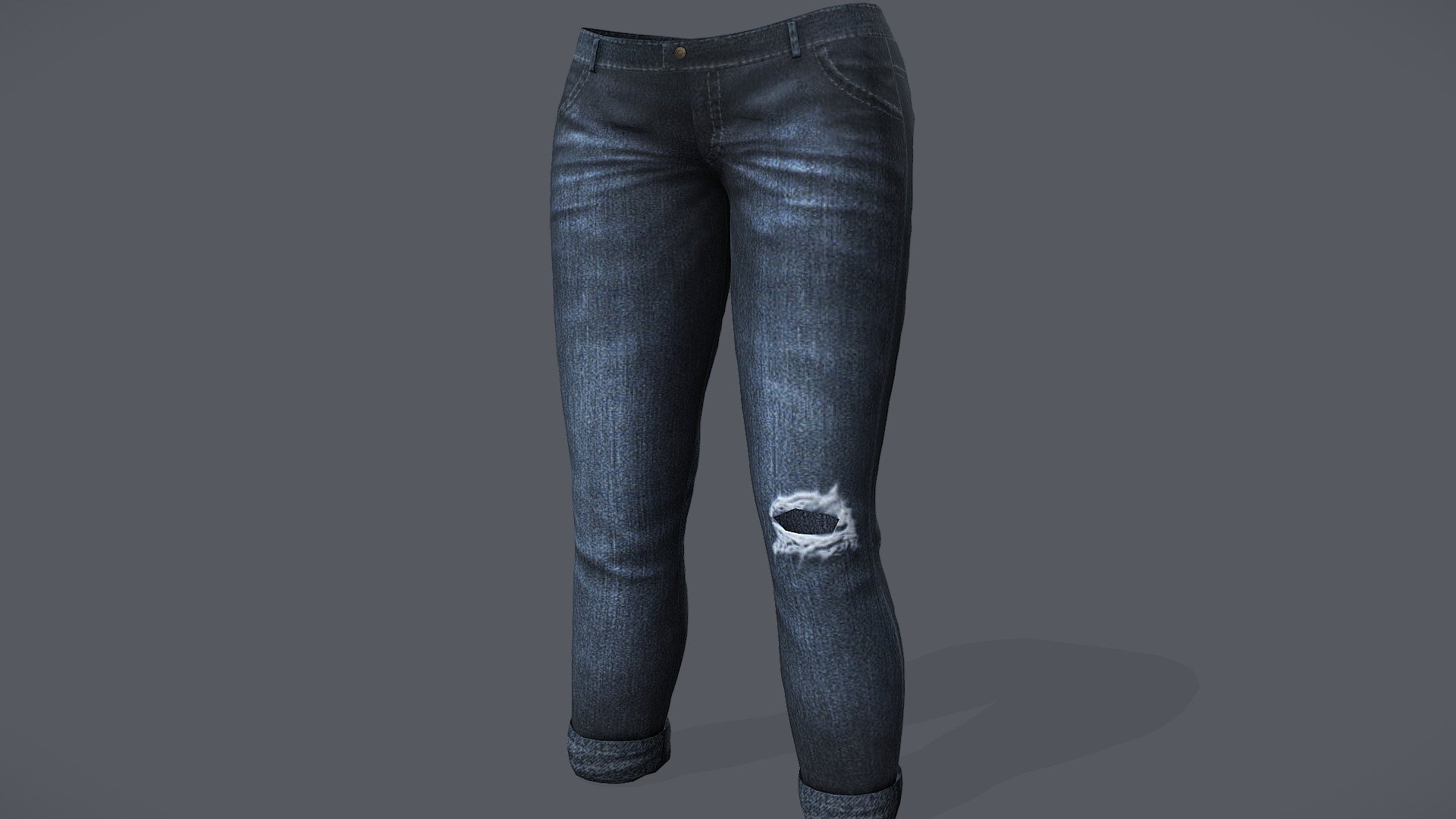 Female Ripped Rolled Legs Skinny Low Rise Jeans 3d model