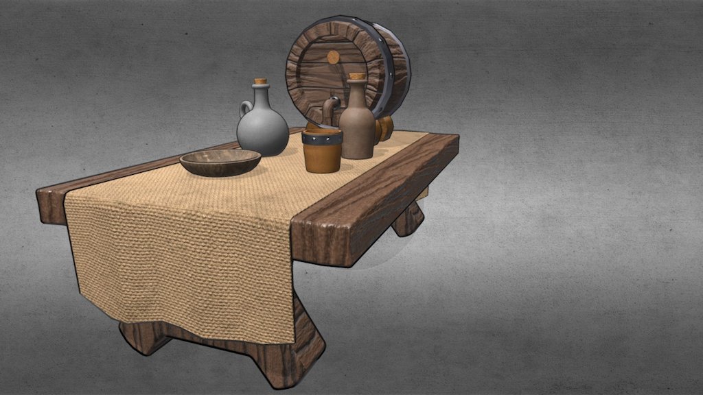 Medieval tavern cartoon assets 3d model