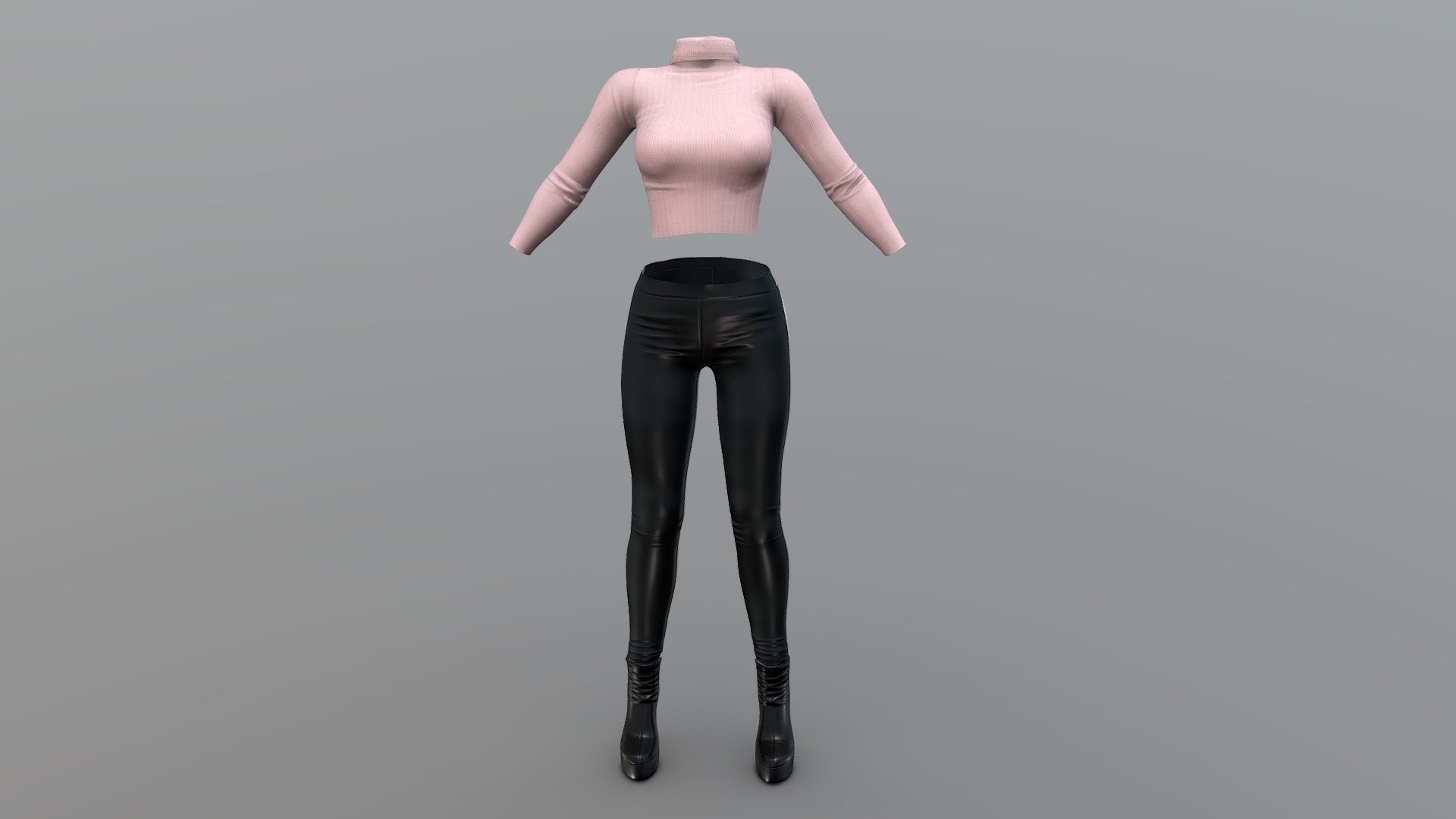 Female Black Leather Pants Boots Crop Jumper 3d model