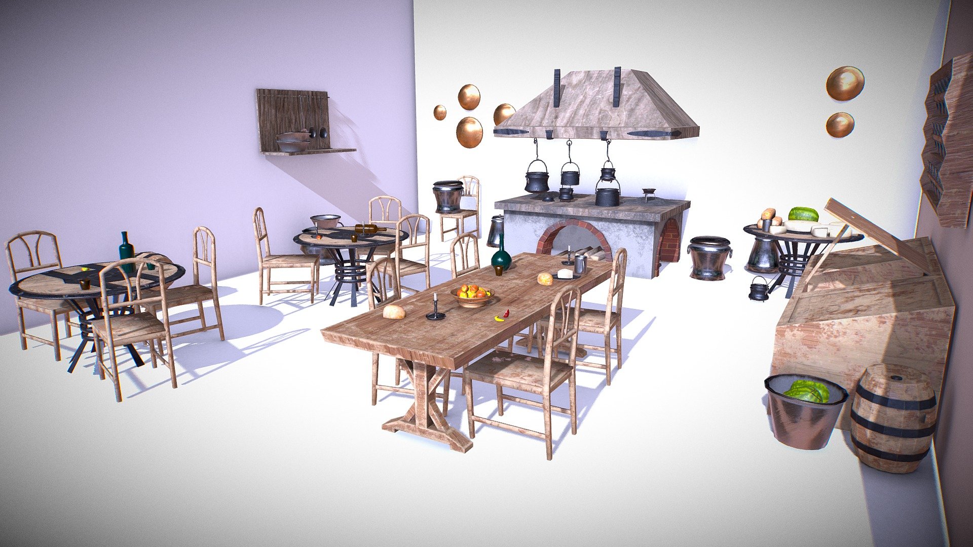 Medieval Kitchen Low Poly AR VR Asset Pack 3d model