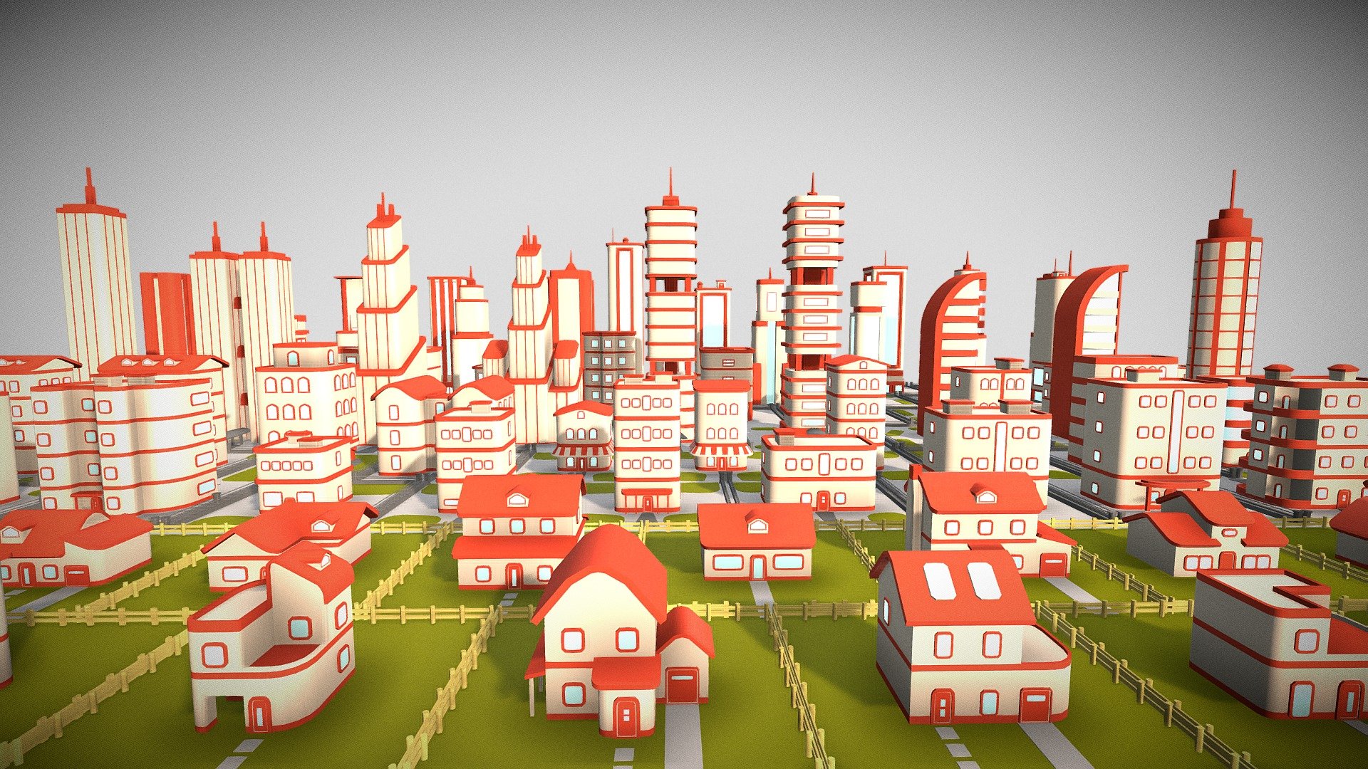 Simple Cartoon City Mega Pack (Free Download) 3d model