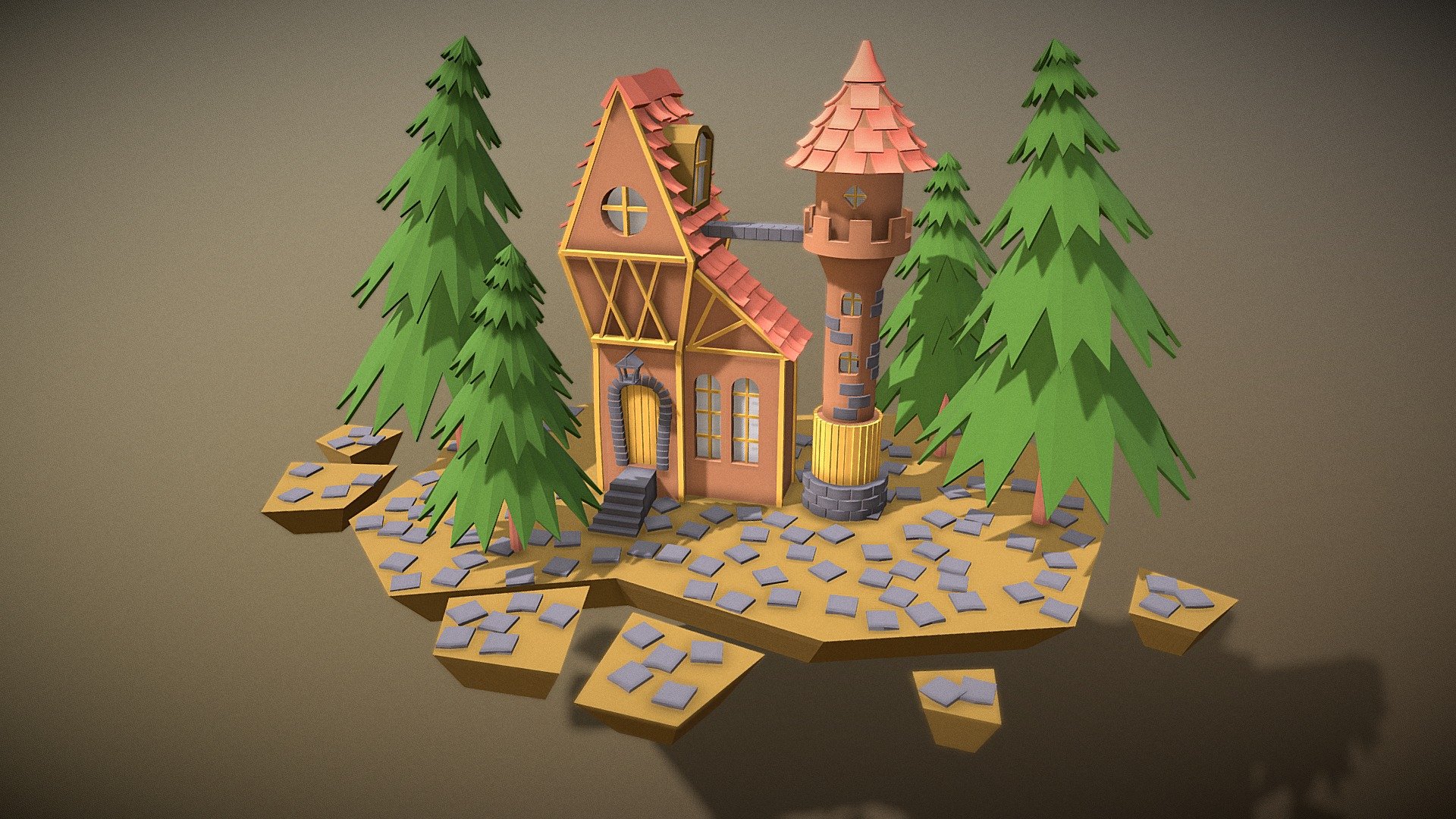 Fantasy house, a flying Island 3d model