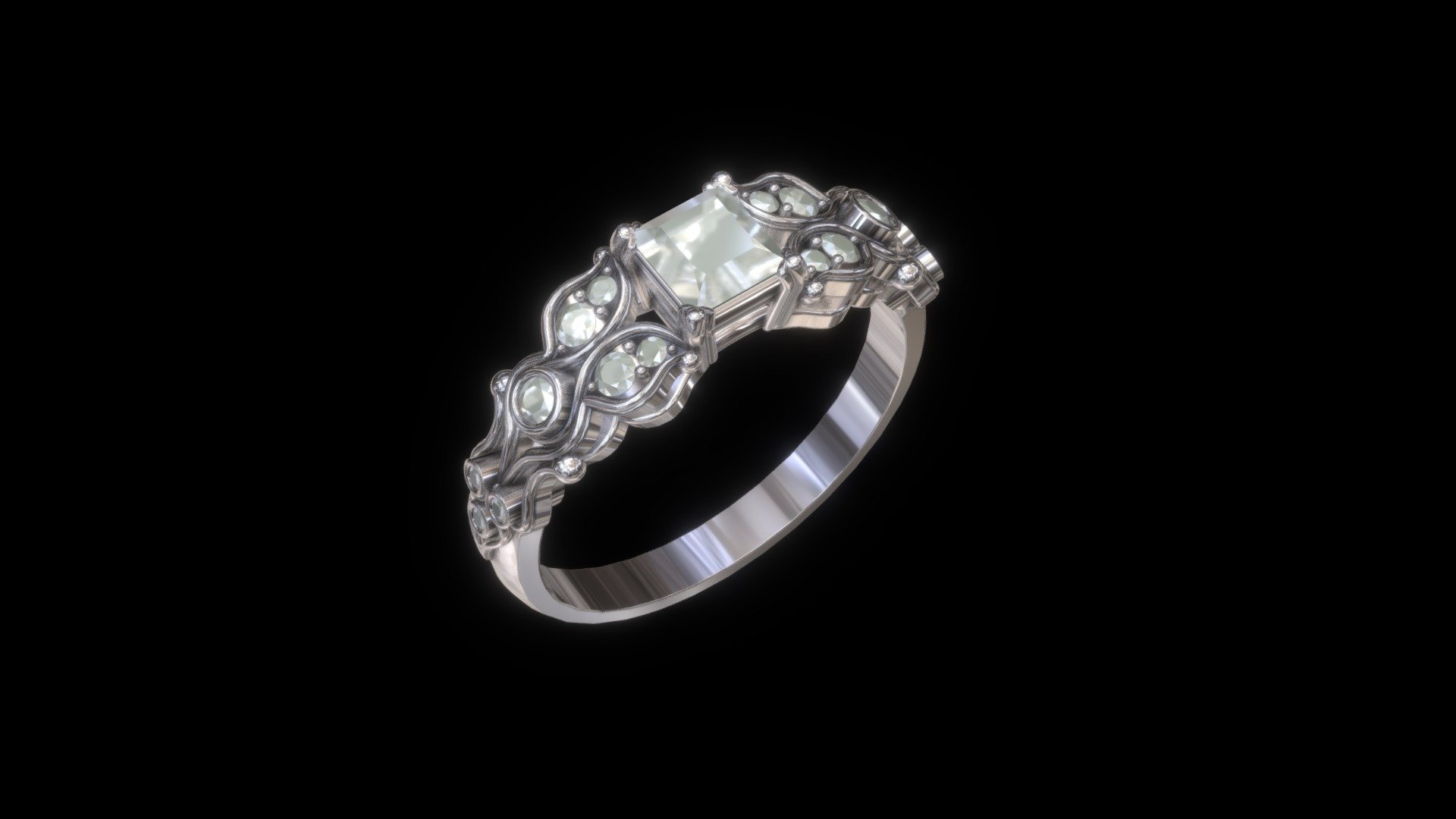 Ring with princess cat diamond 3d model