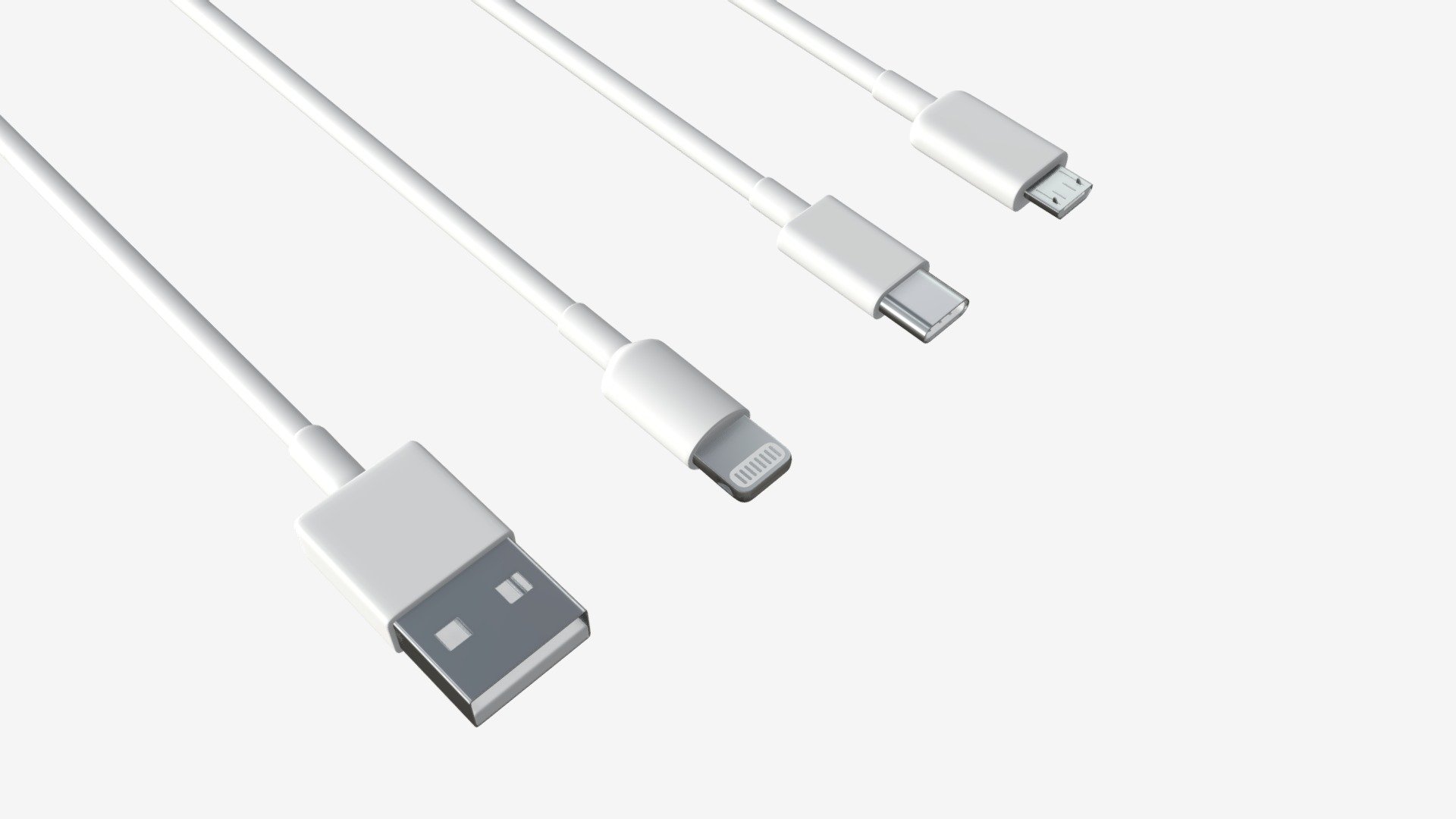 USB C lightning cables set white 3d model