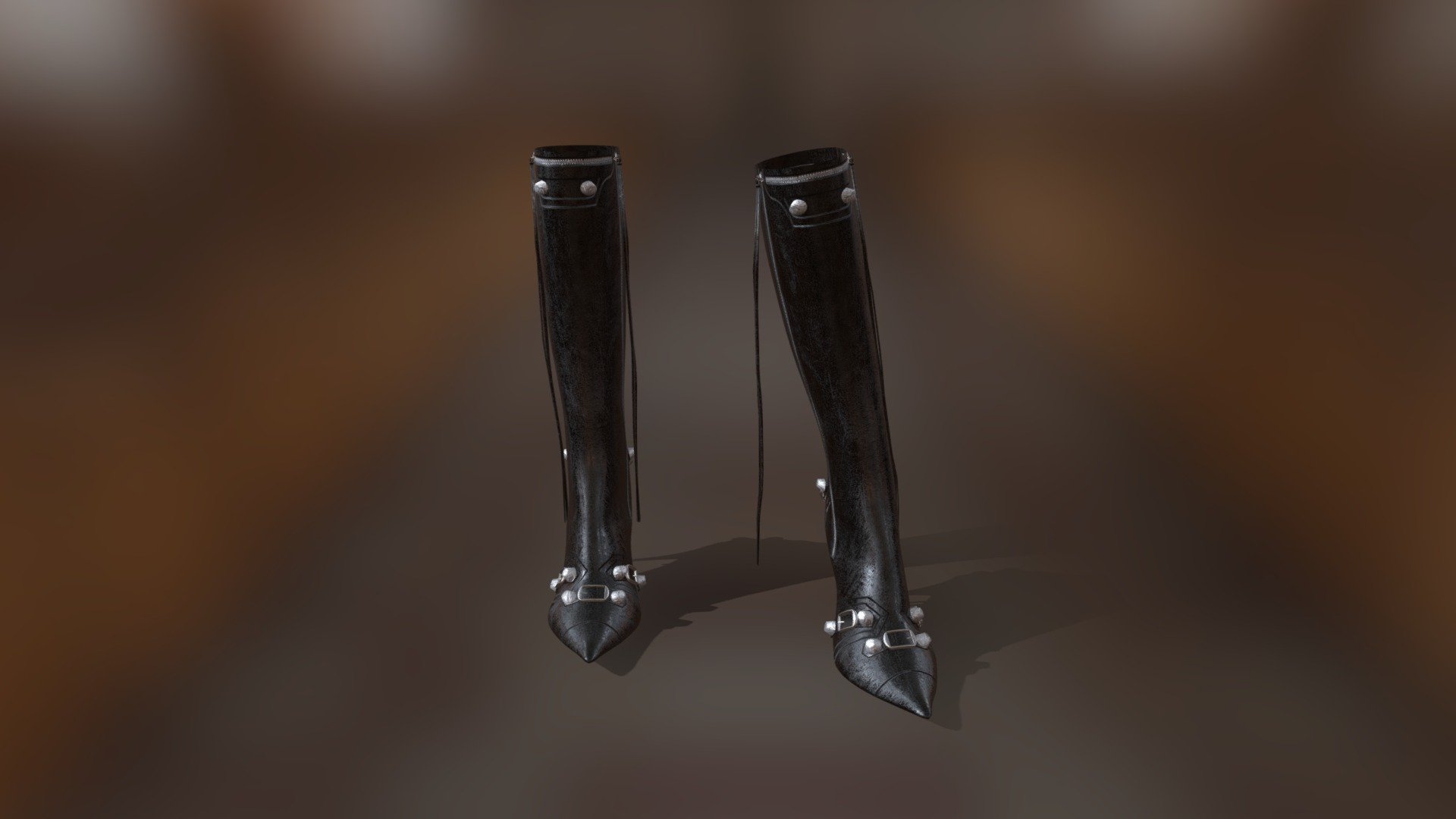 High Heel Leather Boots 3d model