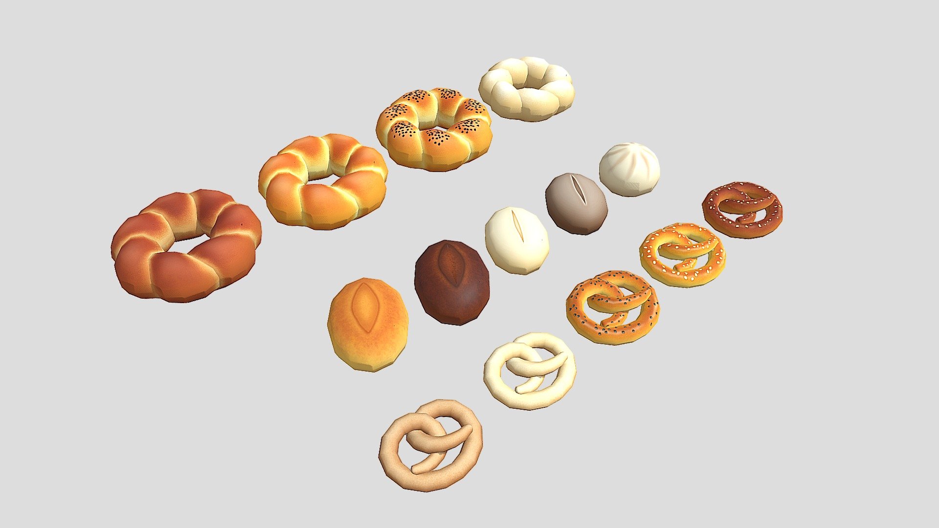 Cartoon Kalachi And Rolls And Pretzels 3d model