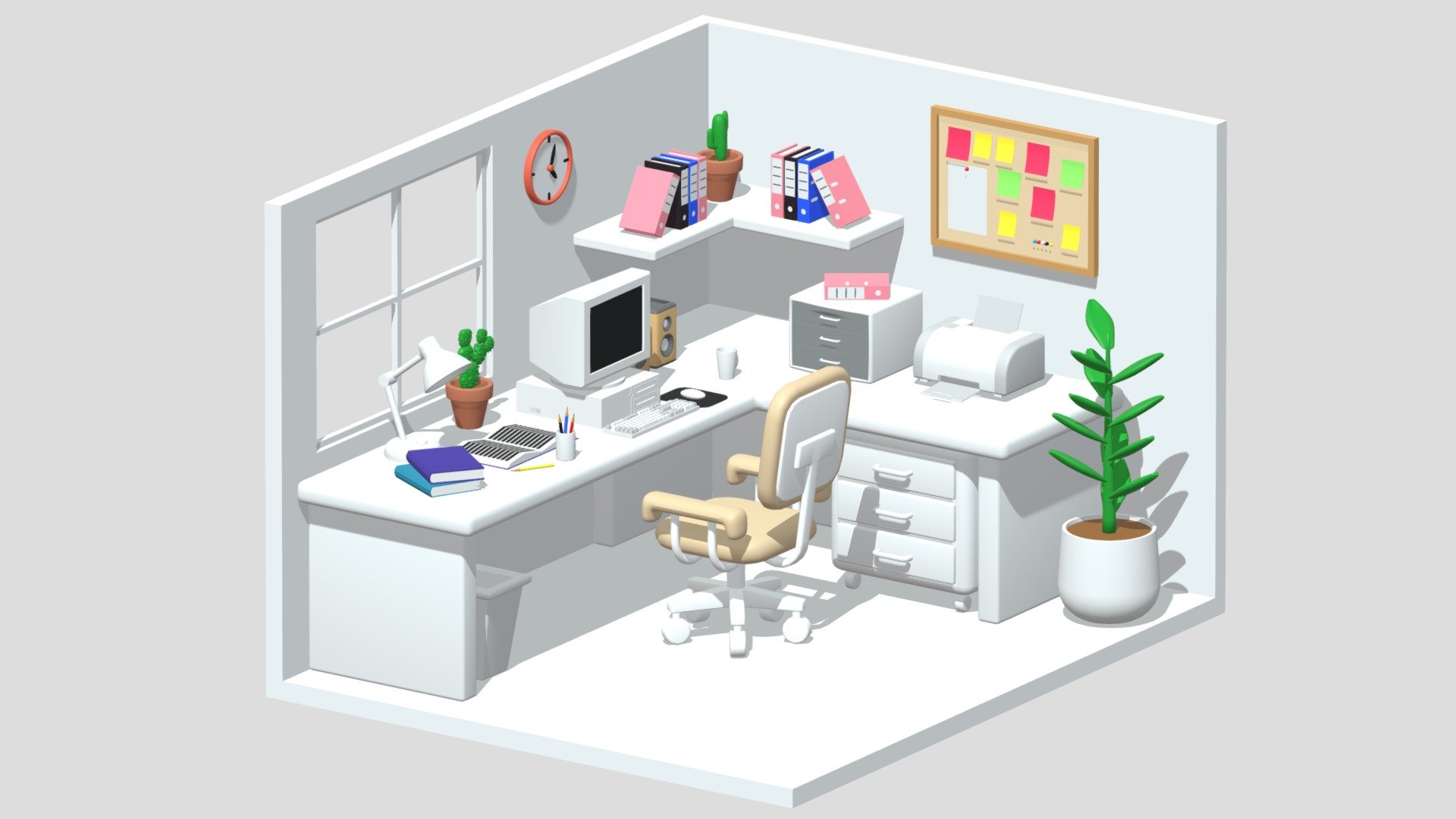 Cartoon Office Room Interior 3d model