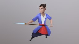 Spearman lowpoly, hand painted cartoon anime