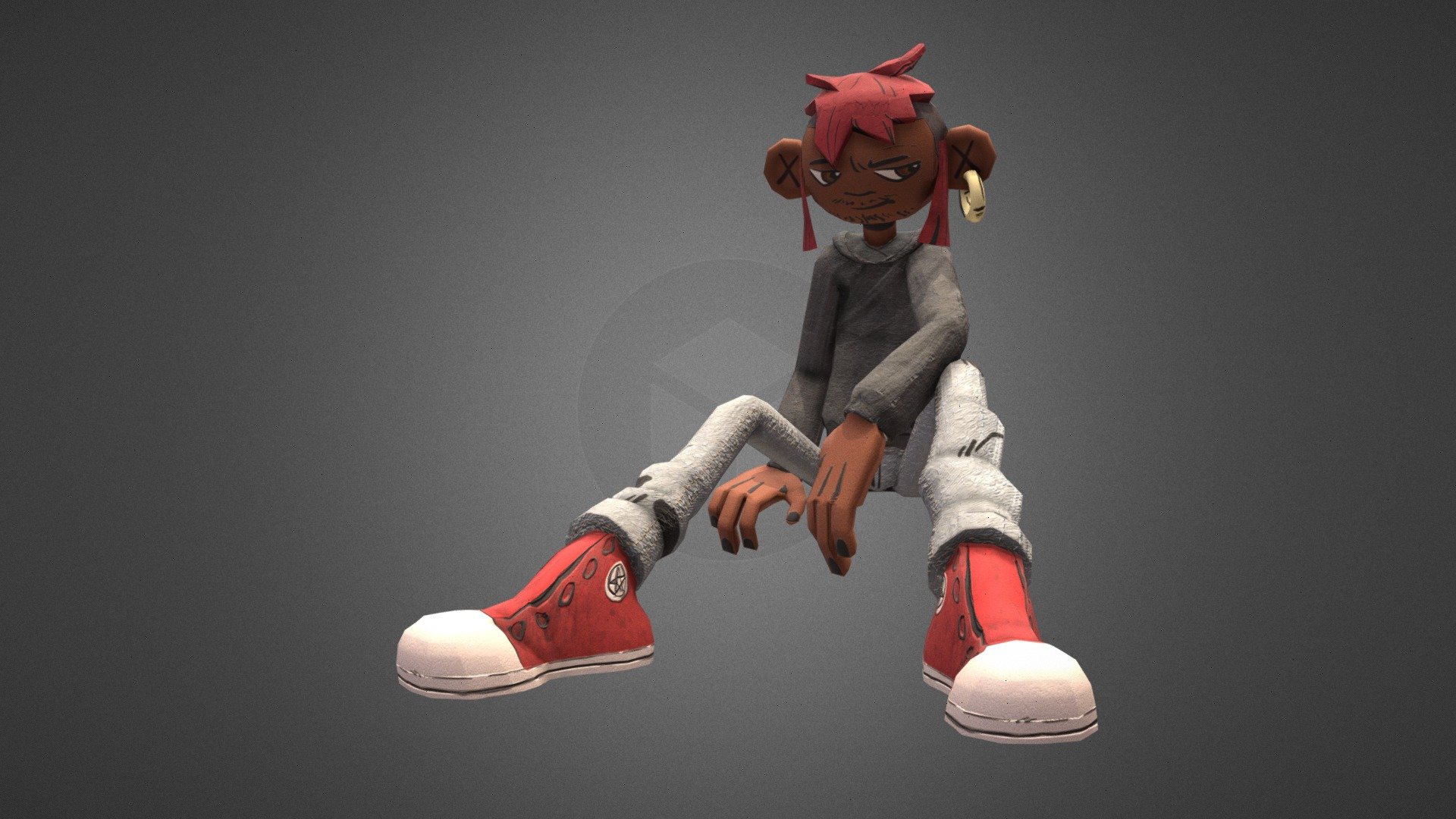 Punk cartoon animated character 3d model