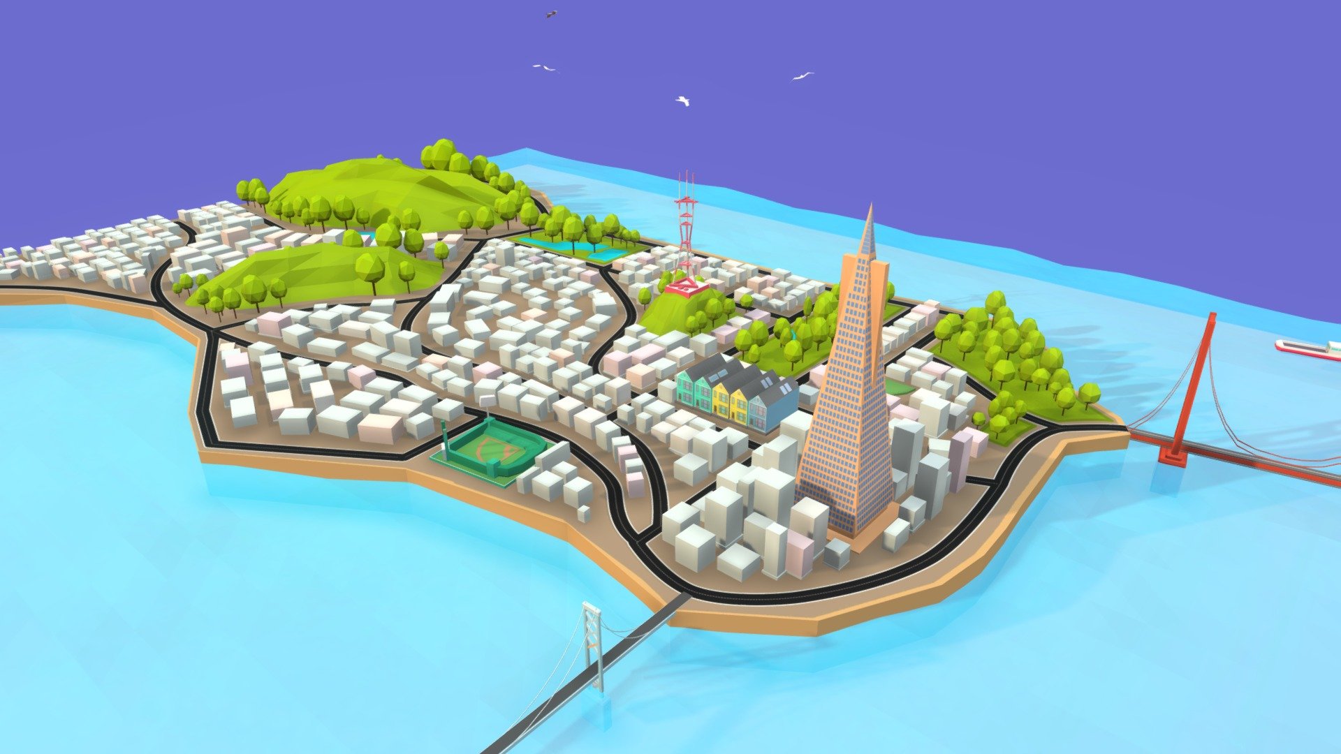 Cartoon Low Poly San Francisco Island 3d model